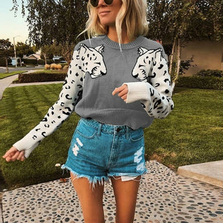 Buy grey Arm leopard pattern sweater