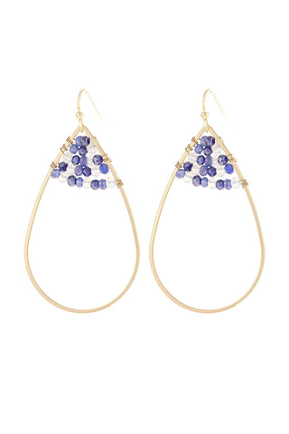 Buy blue Hde3070 - Open Teardrop With Rondelle Beads Earrings