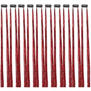 Buy red 10Pack Sparkle Tinsel Clip on in Hair Extensions
