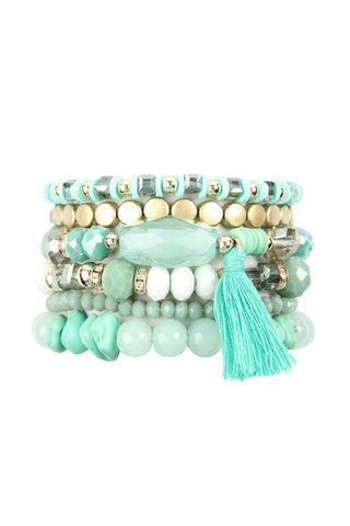 Buy mint Boho Tassel Charm Bracelet