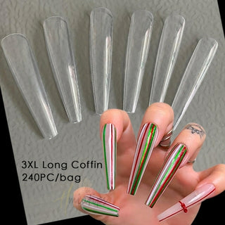 Buy 3xl-coffin-240pc 3XL Extra Long Square Full Cover Acrylic Press On Fake Nails Extra