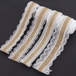 2m 4 Style Natural Jute Burlap Hessian Lace Ribbon Roll+White Lace