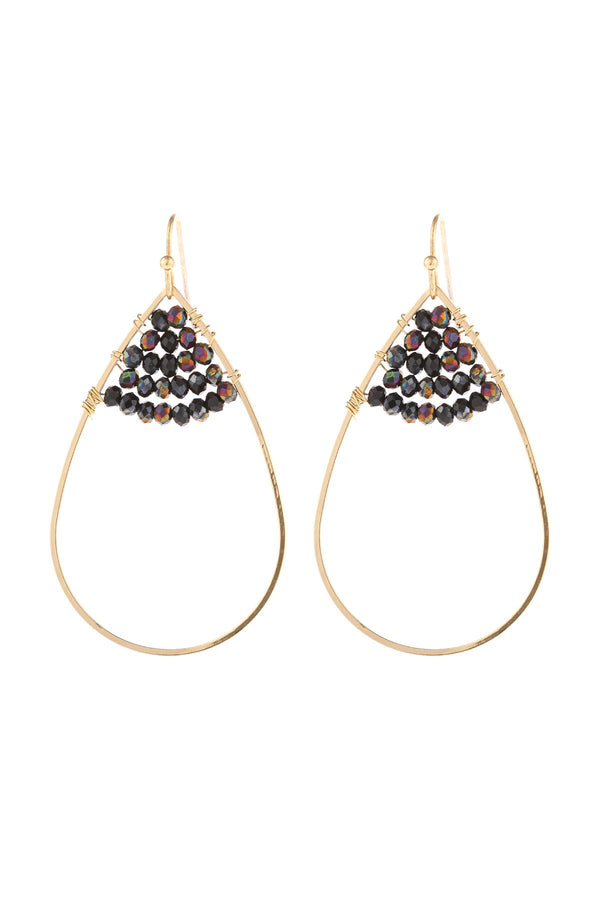 Hde3070 - Open Teardrop With Rondelle Beads Earrings