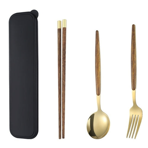3pcs Portable Gold Cutlery Set Forks Spoons Tableware Travel Cutlery