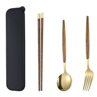 Buy gold 3pcs Portable Gold Cutlery Set Forks Spoons Tableware Travel Cutlery