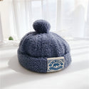 Japanese-Style Pure Color Children's  Label Plush Ball Melon Cap Chinese Landlord Hat Fashion Children's Baby Flannel Warm Hat