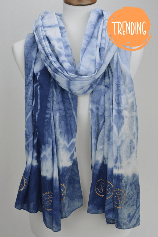 Eternity  Indigo Cotton Scarf With Golden OM Symbol