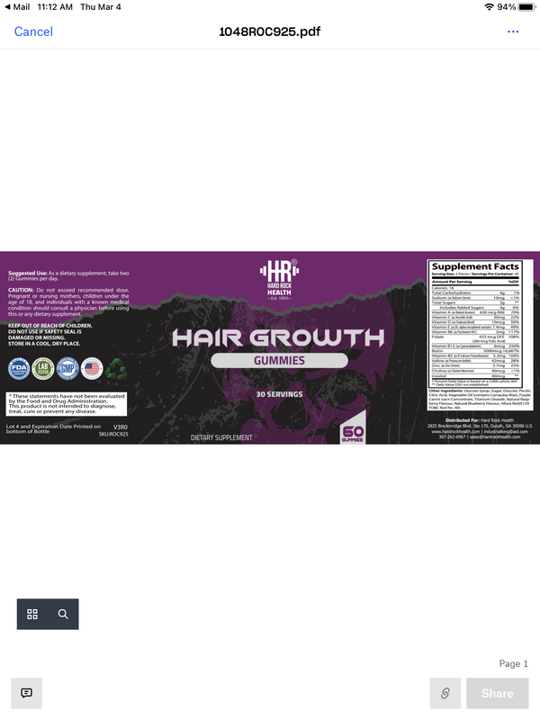 Hard Rock Health Hair Vitamin Gummies