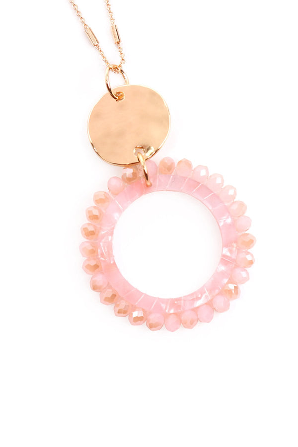 Glass Beaded Hoop Pendant Necklace