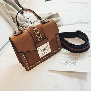 Buy brown-m1901-29 Luxury Small Cross Body Chain Rivet Handbag