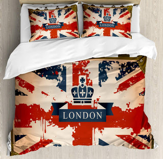 British Flag London Ribbon and Crown Image Decorative 3 Piece Bedding