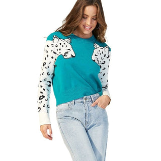 Buy blue Arm leopard pattern sweater