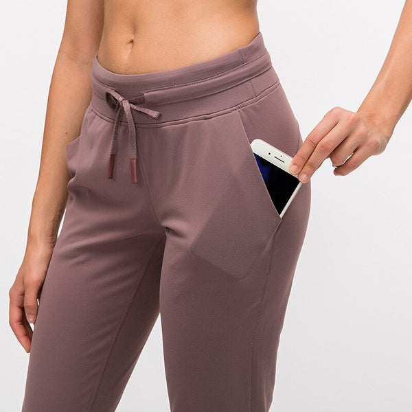 Colorvalue Naked-Feel Fabric Workout Sport Joggers Pants Women Waist Drawstring Fitness Running Sweatpants With Two Side Pocket