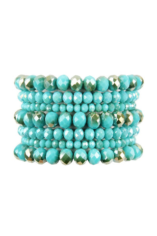 Buy turquoise Hdb2750 - Seven Lines Glass Beads Stretch Bracelet