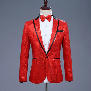 Buy red Pink Sequin One Button Dress Blazers(Bowtie Included)
