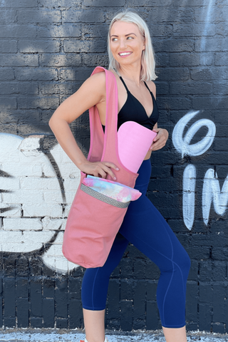 Buy pink Yoga Mat Carrying Tote Bag with Large Pockets