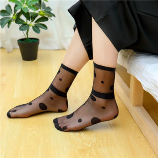 Buy dots 10 Pairs Women Socks Spring Summer Harajuku Maple Leaves Stars Dots Breathable Funny Transparent Silk Socks Casual Ankle Socks