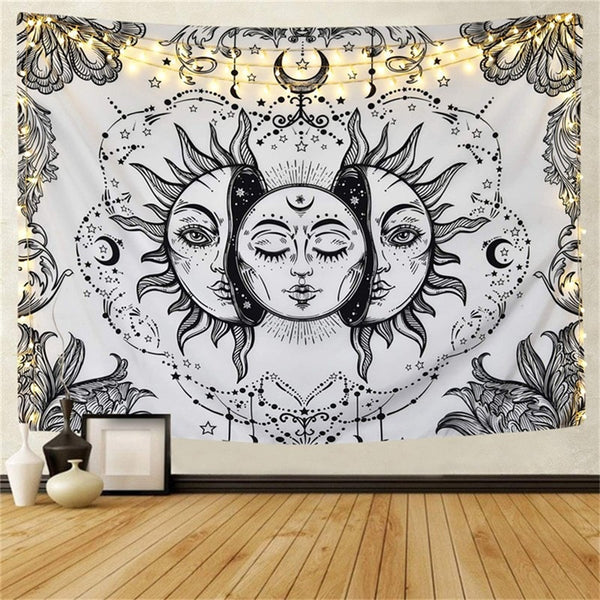 Skull Meditation Trippy Tapestry Wall Hanging Home Room Decor Carpet Boho Lil Cat Peep Astrology Hippie Witchcraft Tapiz Mandala