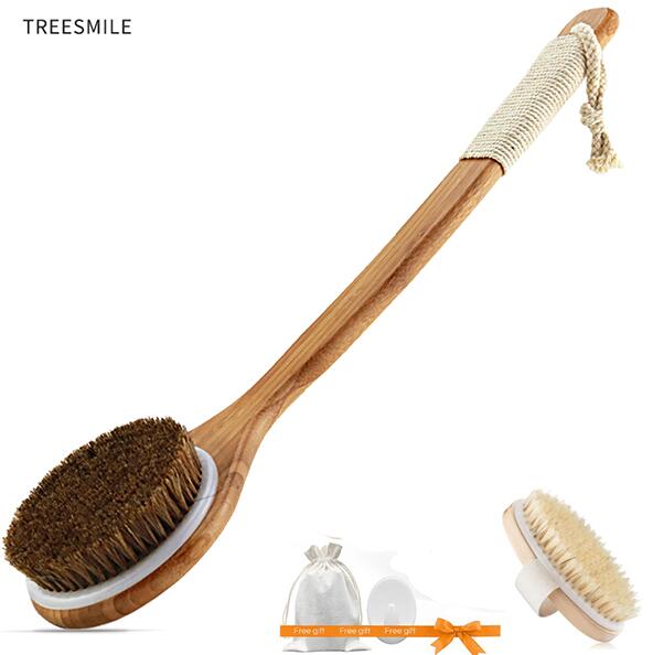 TREESMILE Exfoliating Wooden Body Massage Shower Brush Natural Bristle Bath Brush SPA Woman Man Skin Care Dry Body Brush D40