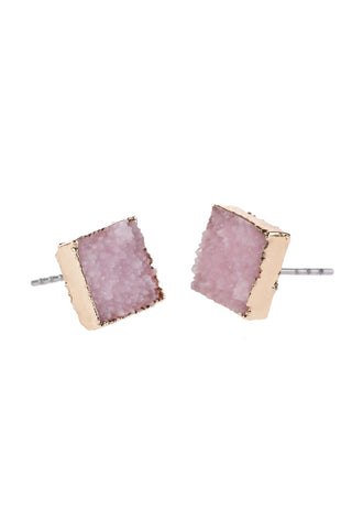 Buy light-pink Hde2939 - Square Druzy Stone Stud Earrings