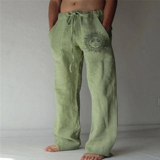 Buy color13 Solid Full Length Soft Linen Pants Mid Waist Pocket Drawstring