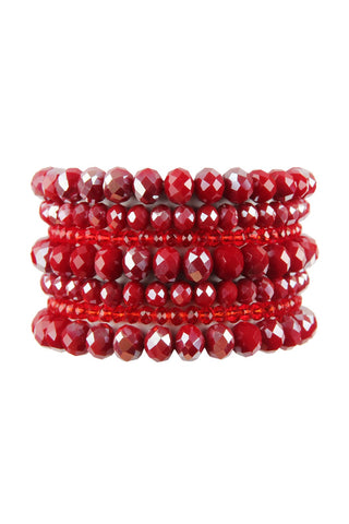 Buy red Hdb2750 - Seven Lines Glass Beads Stretch Bracelet