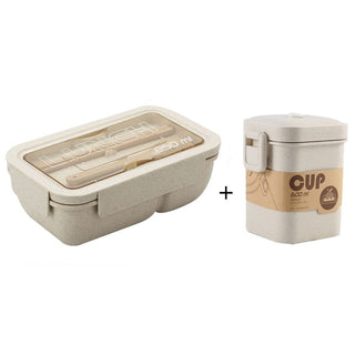Buy beige-set 850ml Wheat Straw Lunch Box Healthy Material Bento Boxes