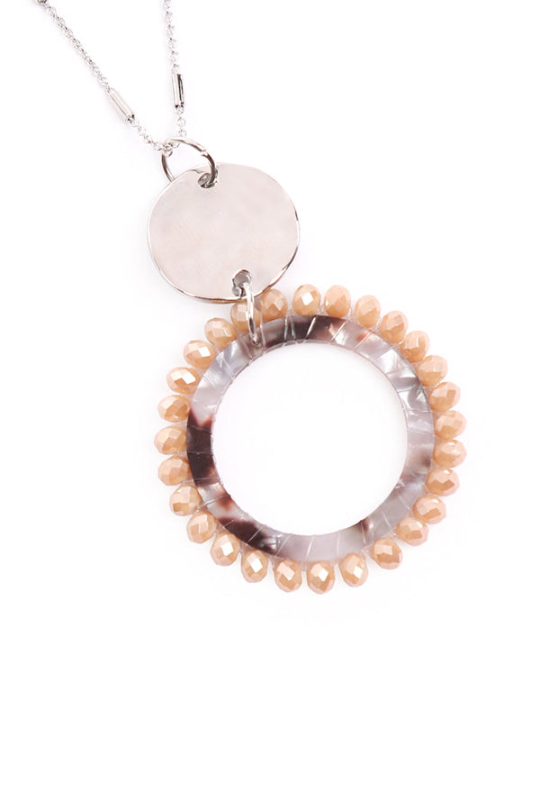 Myn1327 - Glass Beaded Hoop Pendant Necklace