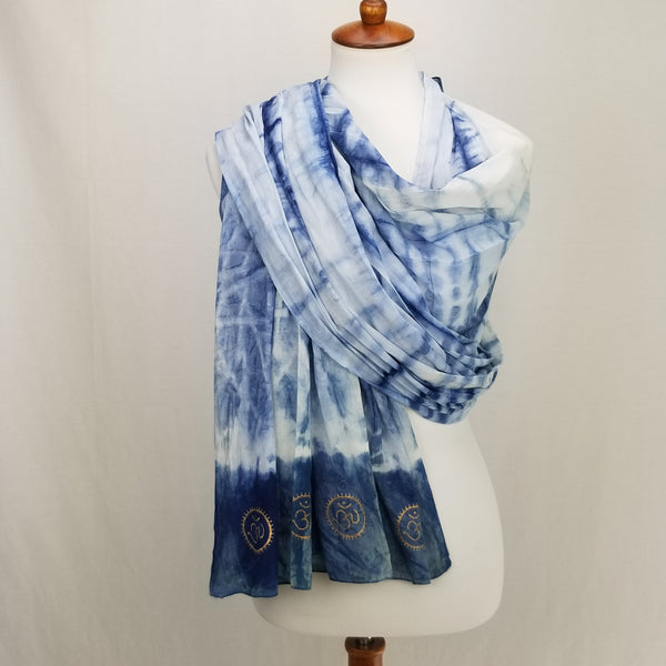 Eternity  Indigo Cotton Scarf With Golden OM Symbol