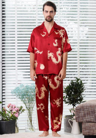Buy short-sleeve-men2 Couple Silk Satin Pajamas