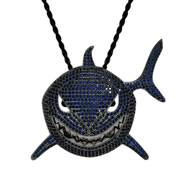 6ix9ine The Same Large Blue Shark Pendant Bling Iced Out Cubic