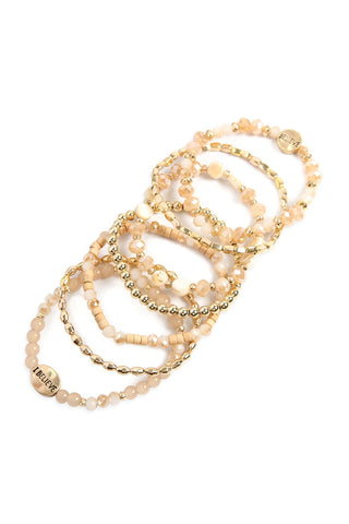 Buy light-brown &quot;I Believe&quot; Charm Mix Beads Bracelet
