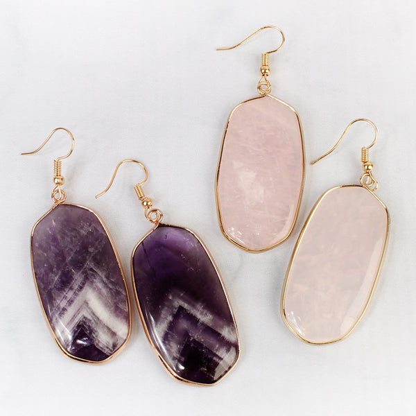 Natural Oval Stone Earrings