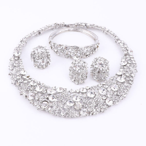 Nigerian Wedding African Beads Jewelry Sets Crystal Necklace Sets Silver Color Jewelry Set Wedding Accessories Party - Webster.direct