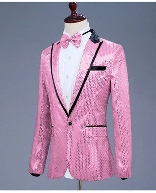 Pink Sequin One Button Dress Blazers(Bowtie Included)