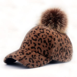 Buy adult-bwdeep Faux Fur Pompom Ball Leopard Cap