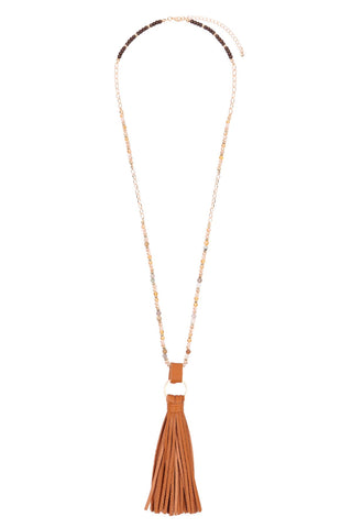 Buy light-brown Hdn3121 - Leather Tassel Necklace