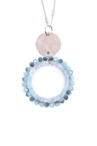 Buy silver-gray Glass Beaded Hoop Pendant Necklace