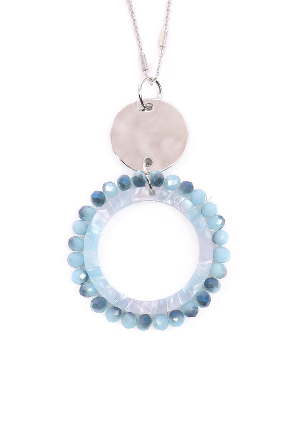 Myn1327 - Glass Beaded Hoop Pendant Necklace