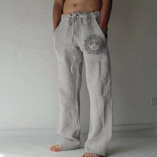Buy color12 Solid Full Length Soft Linen Pants Mid Waist Pocket Drawstring