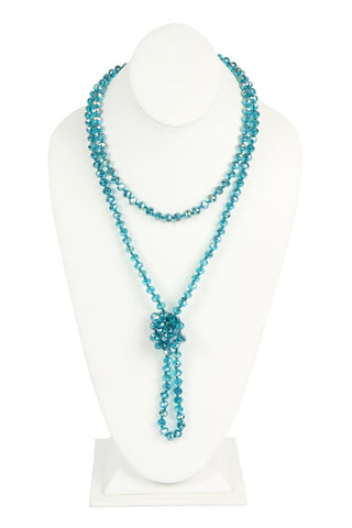 Buy clear-teal 8mm Longline Hand Knotted Necklace