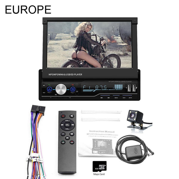 7" 1 DIN Touch Screen Car Black MP5 Player GPS Sat NAV Bluetooth Stereo Retractable ABS Metal Radio Camera Radio Android