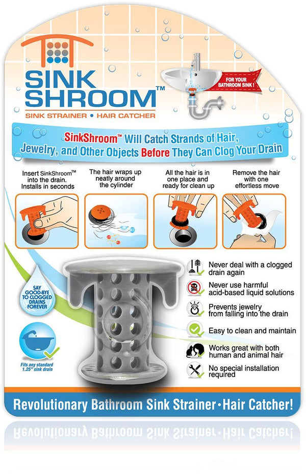 SinkShroom® (Gray) the Hair Catcher That Prevents Clogged Bathroom Sink Drains