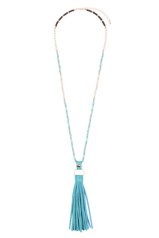 Buy turquoise Hdn3121 - Leather Tassel Necklace
