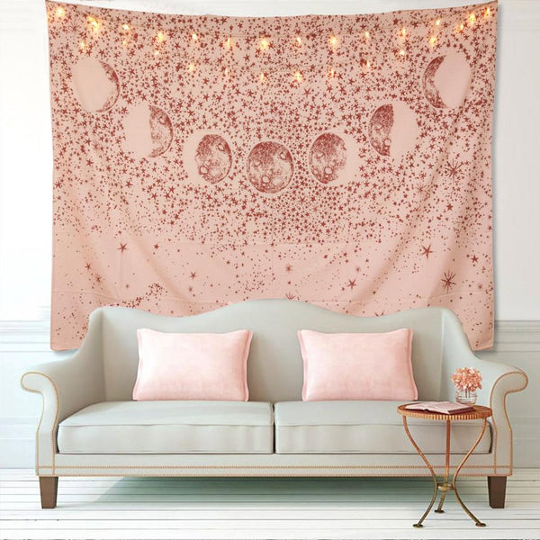 Pink Starry Sky Wall Carpet Tapestry Wall Hanging Moon Hippie Psychedelic Tapestry Mandala Floral Boho Decor Yoga Beach Blanket