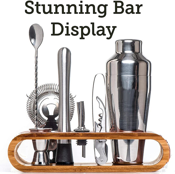 10-Piece Bar Tool Set With Stylish Bamboo Stand