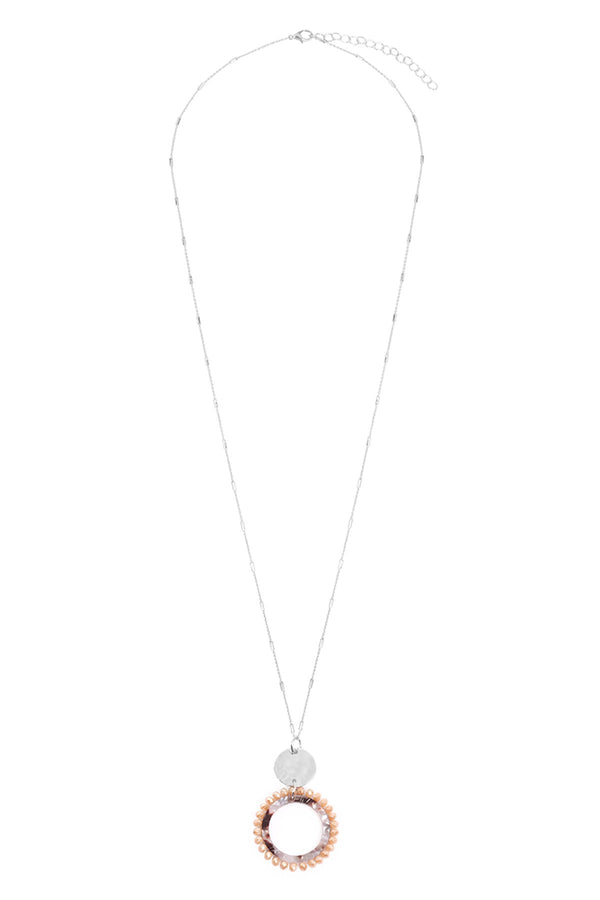 Glass Beaded Hoop Pendant Necklace