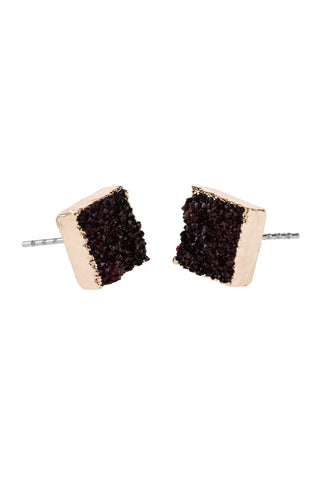Buy burgundy Hde2939 - Square Druzy Stone Stud Earrings