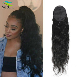 Buy blue Body Wave Long Wavy Wrap Around Clip In Ponytail Hair Extension