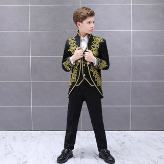 Buy black 3pcs Suit Set Boys Golden Flower
